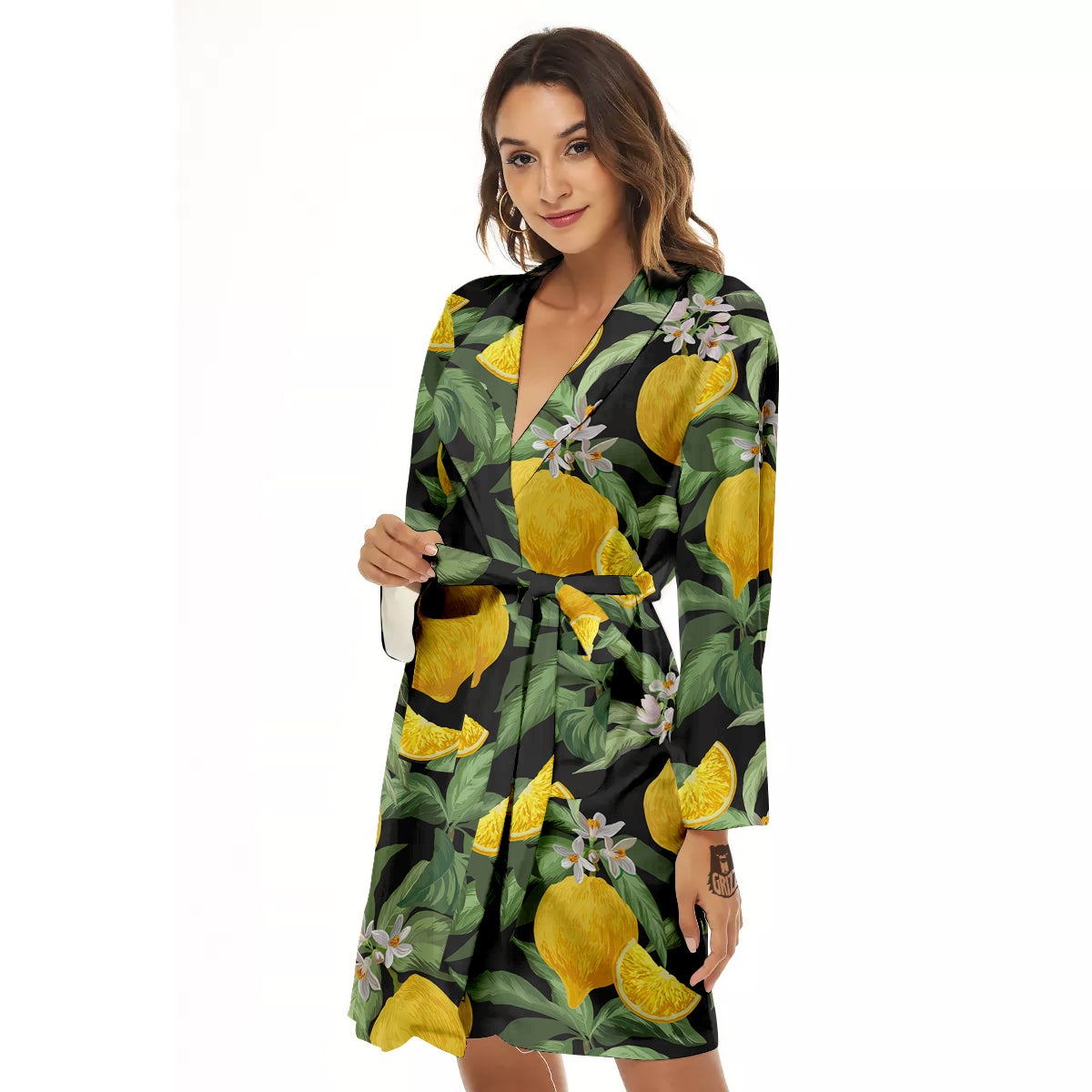 Lemon Yellow Print Pattern Women's Robe-grizzshop