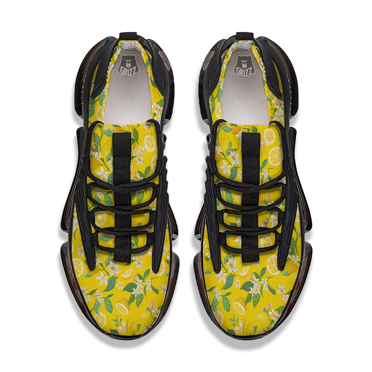 Lemon Yellow Topic Fruits Print Pattern Black Gym Shoes-grizzshop