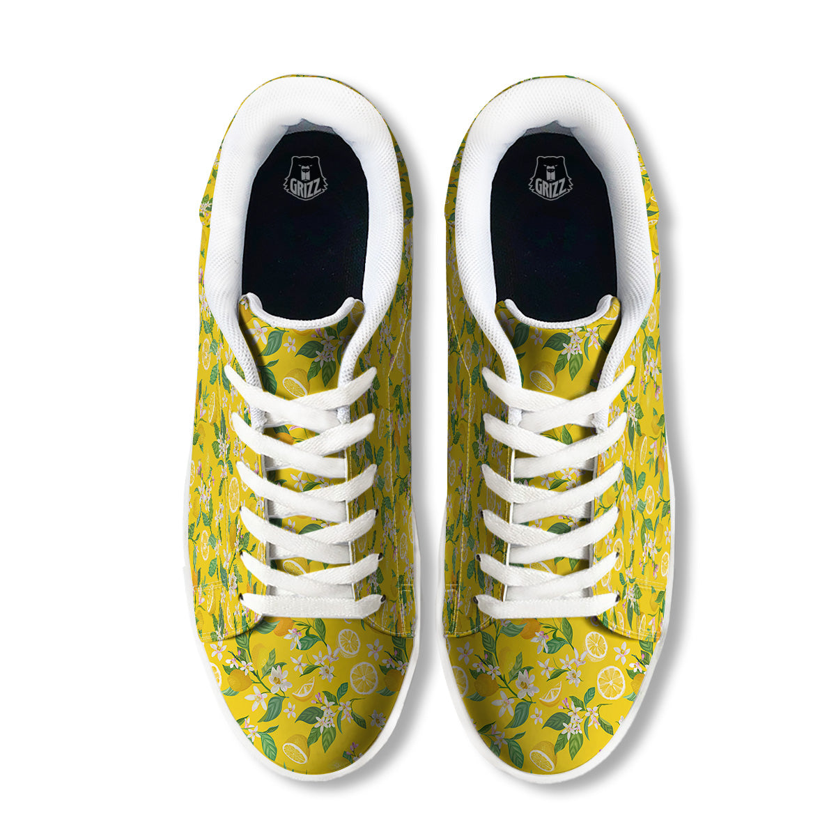 Lemon Yellow Topic Fruits Print Pattern White Low Top Sneakers-grizzshop