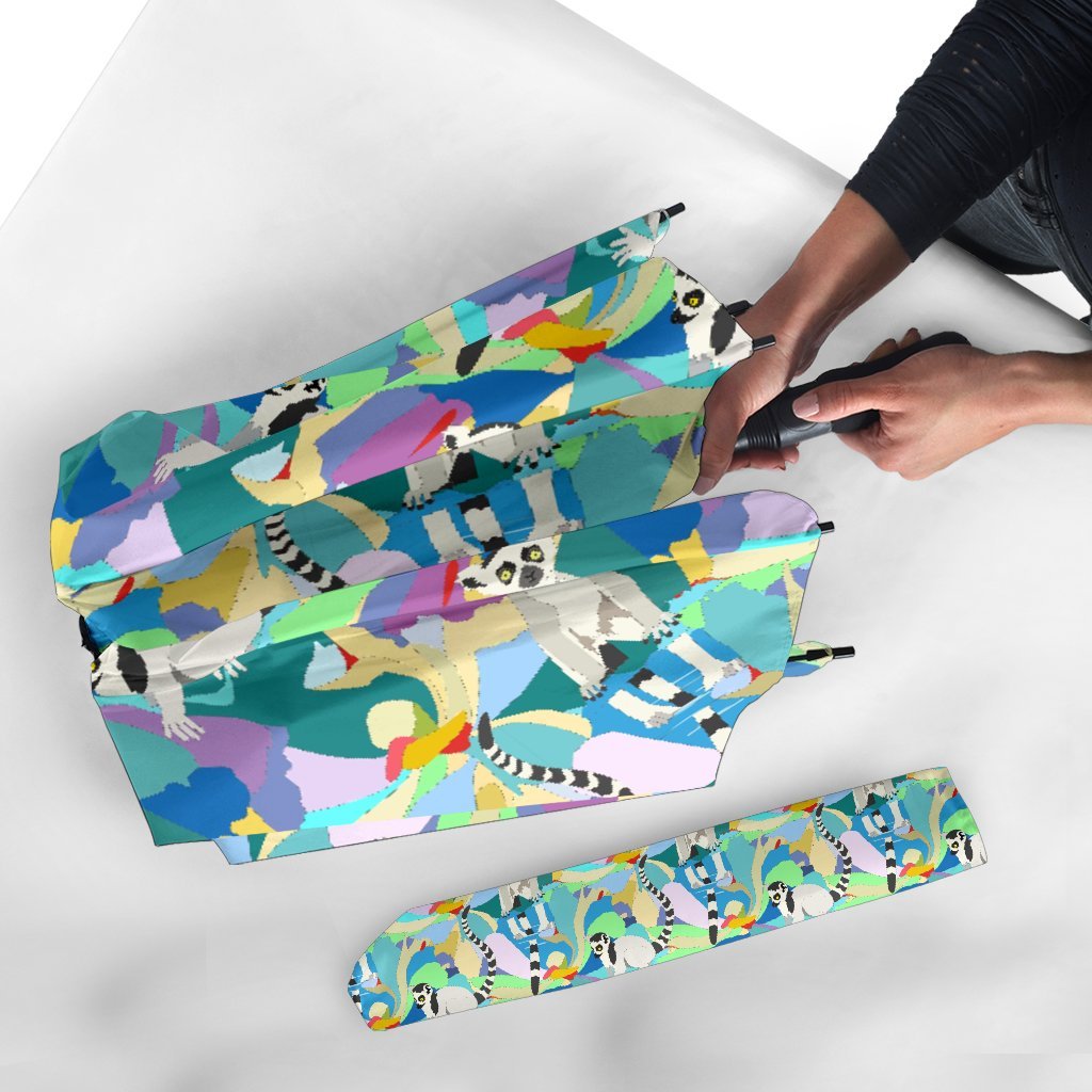 Lemur Colorful Pattern Print Automatic Foldable Umbrella-grizzshop