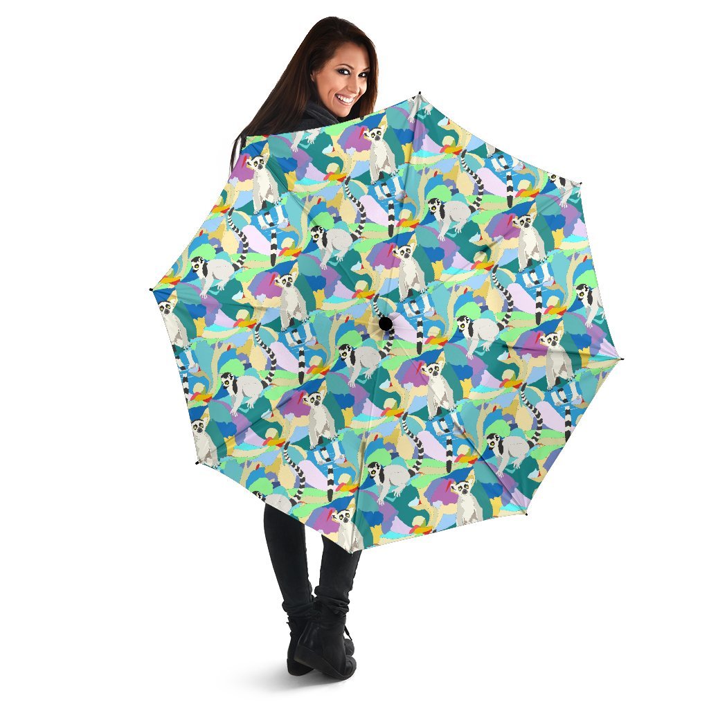 Lemur Colorful Pattern Print Automatic Foldable Umbrella-grizzshop