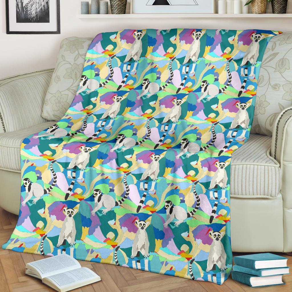 Lemur Colorful Pattern Print Blanket-grizzshop