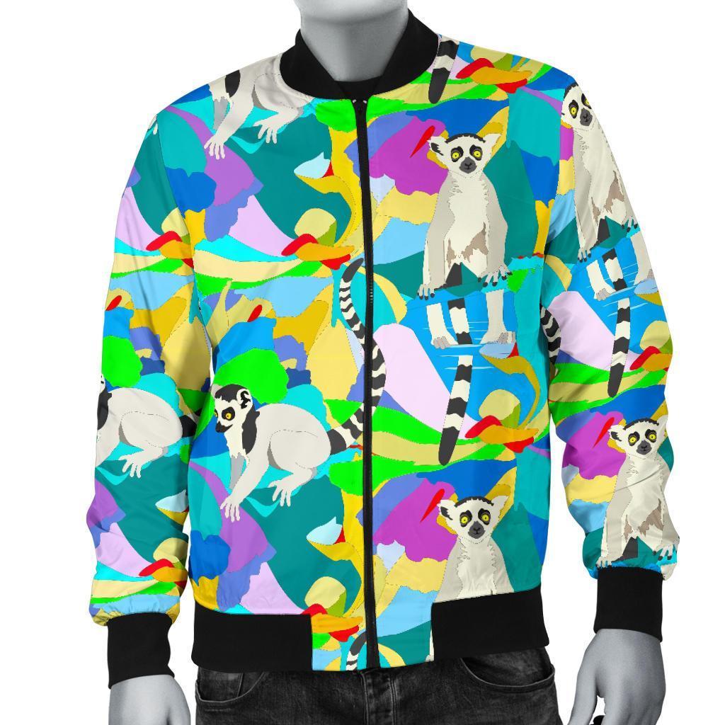 Lemur Colorful Pattern Print Men's Bomber Jacket-grizzshop