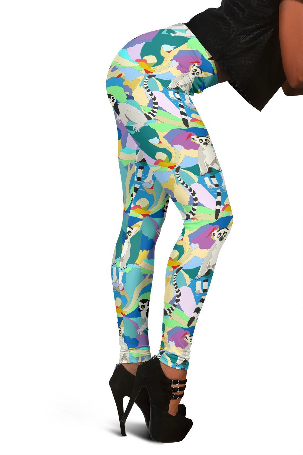 Lemur Colorful Pattern Print Women Leggings-grizzshop