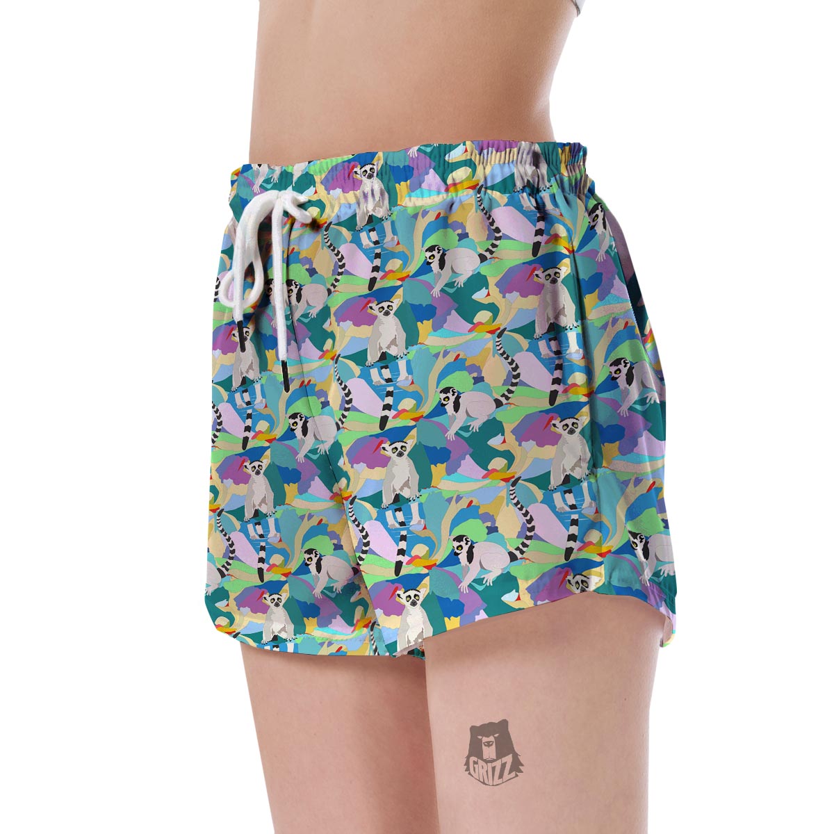 Lemur Colorful Pattern Print Women's Shorts-grizzshop