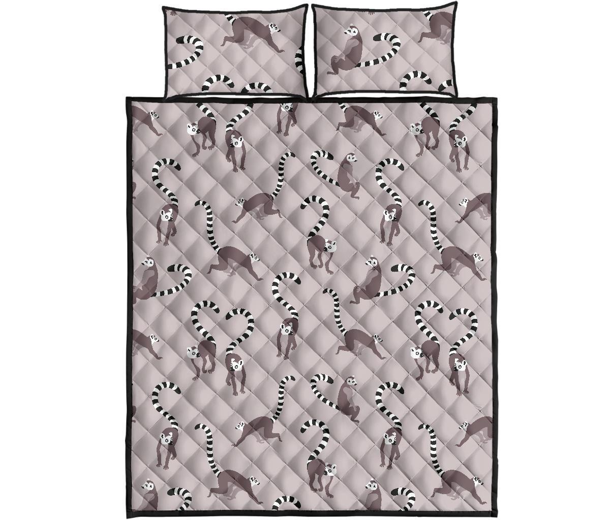Lemur Pattern Print Bed Set Quilt-grizzshop