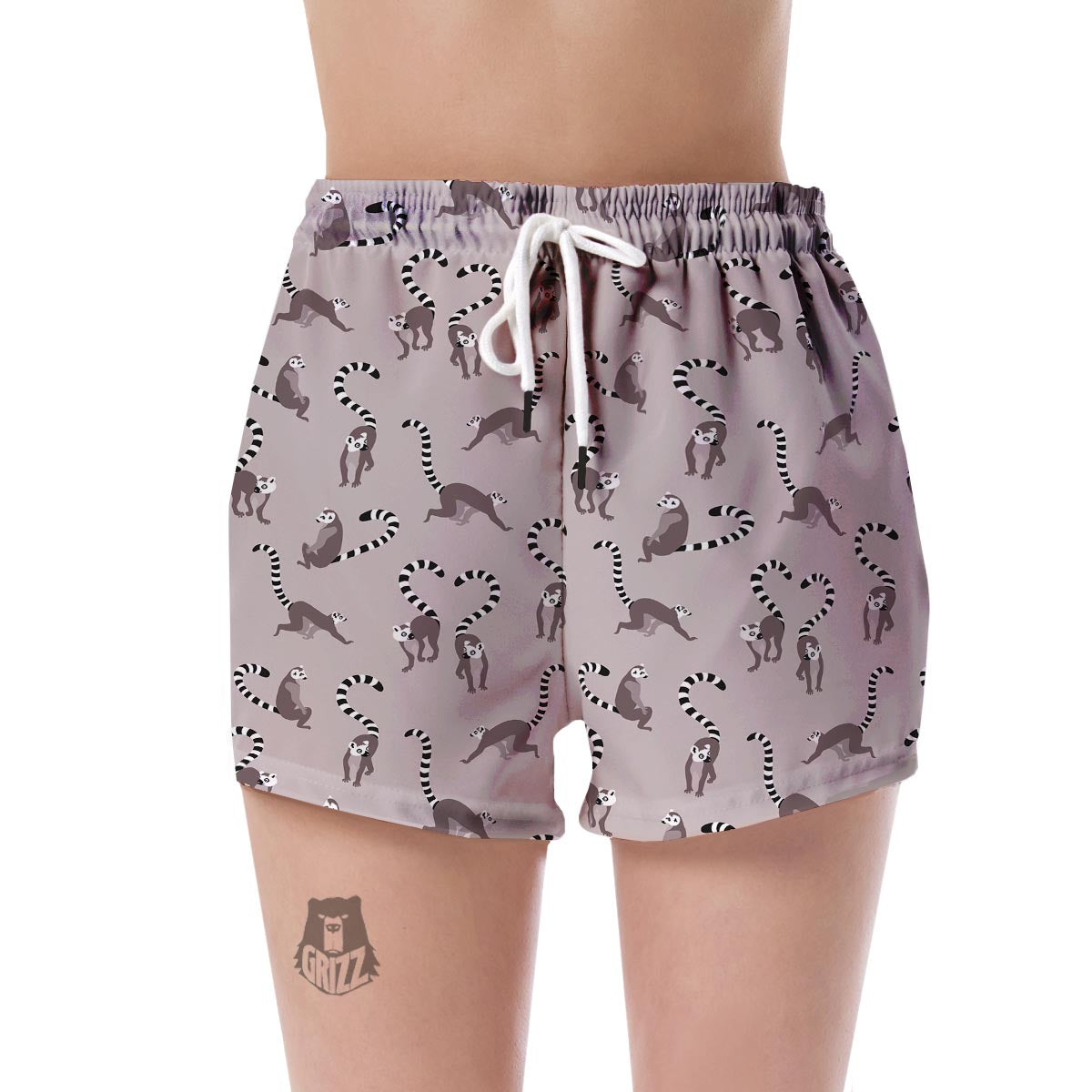 Lemur Pattern Print Women's Shorts-grizzshop