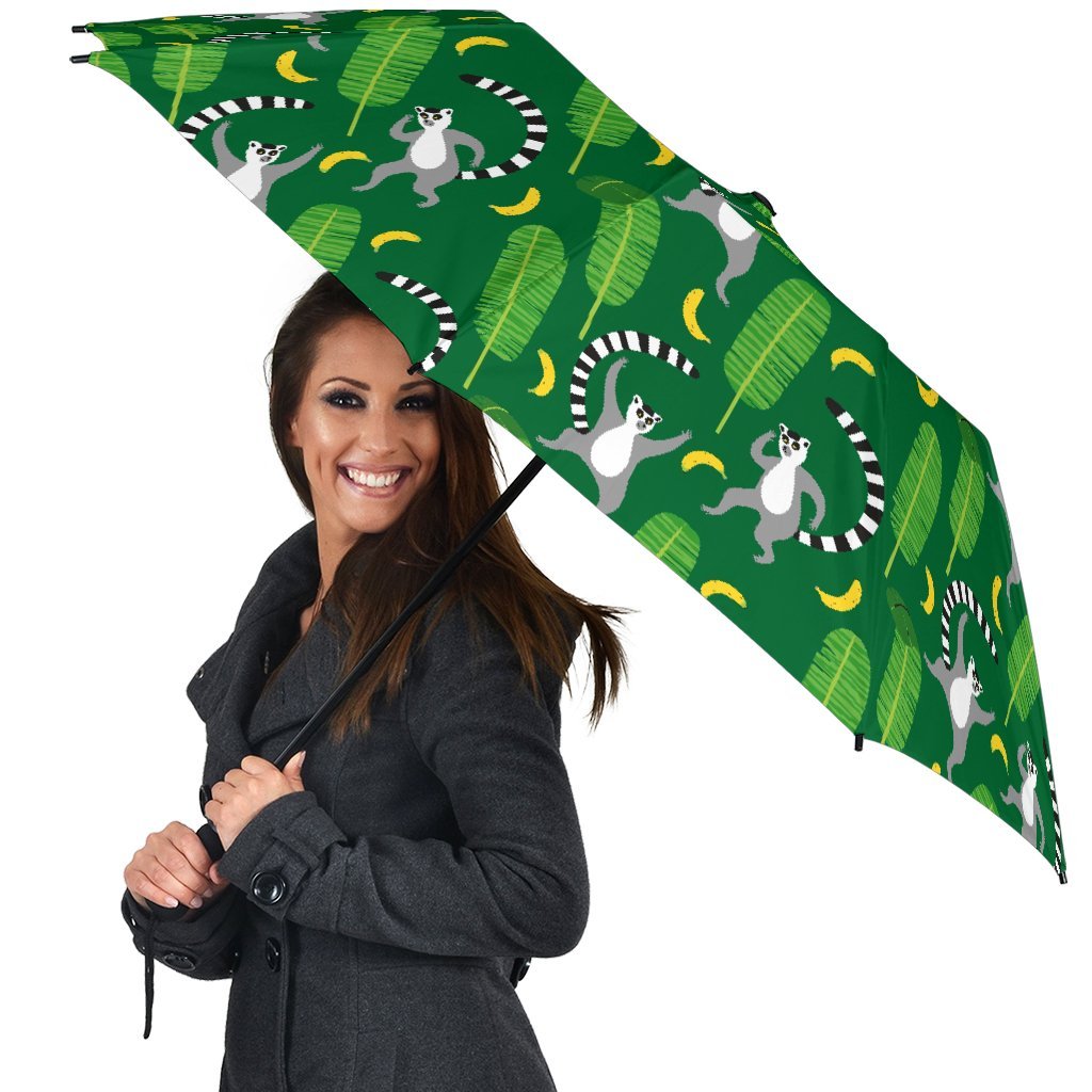 Lemur Print Pattern Automatic Foldable Umbrella-grizzshop