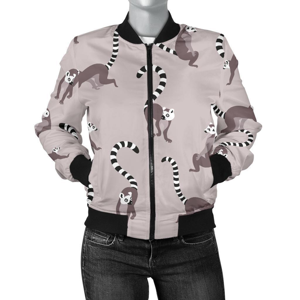 Lemur Pattern Print Women Casual Bomber Jacket-grizzshop