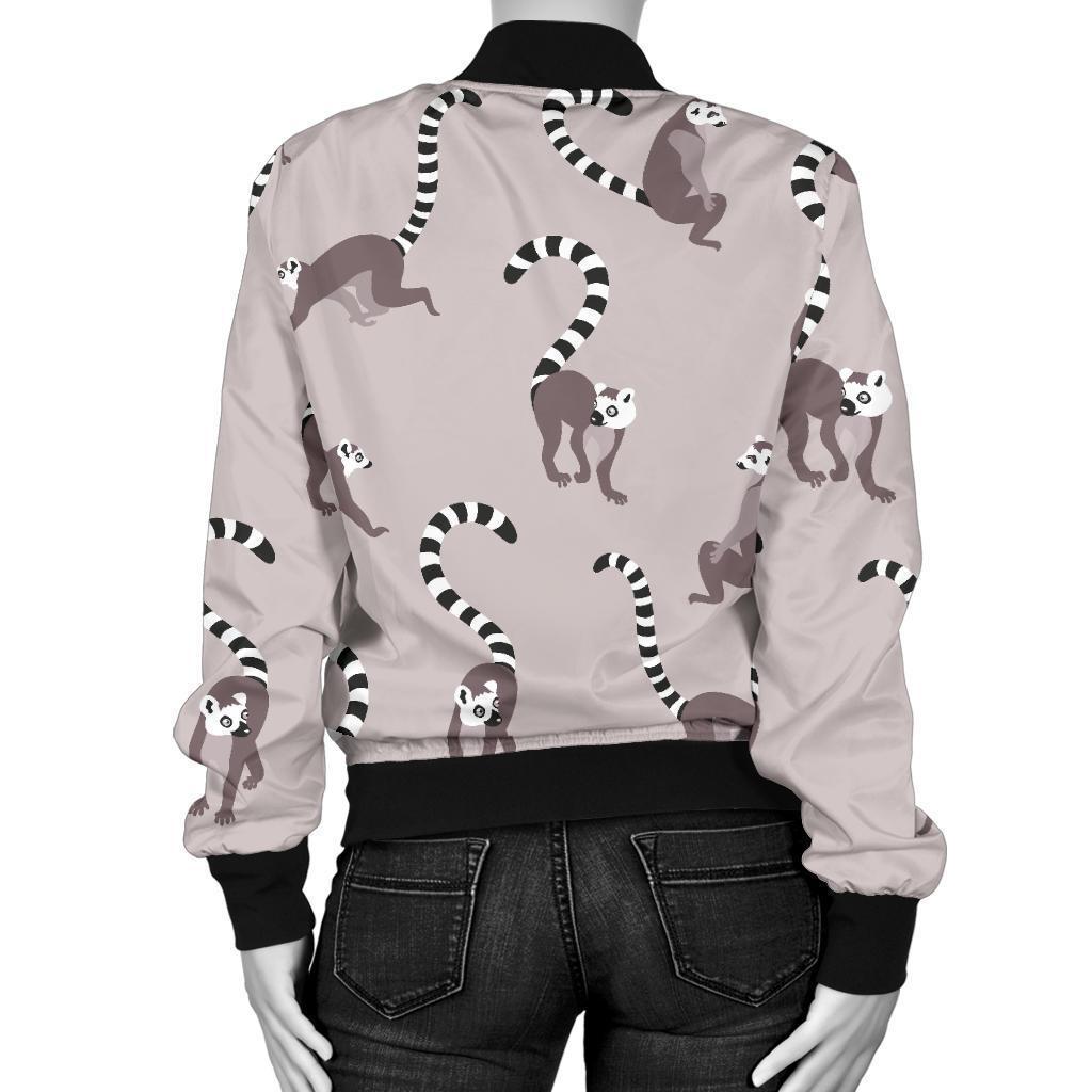 Lemur Pattern Print Women Casual Bomber Jacket-grizzshop