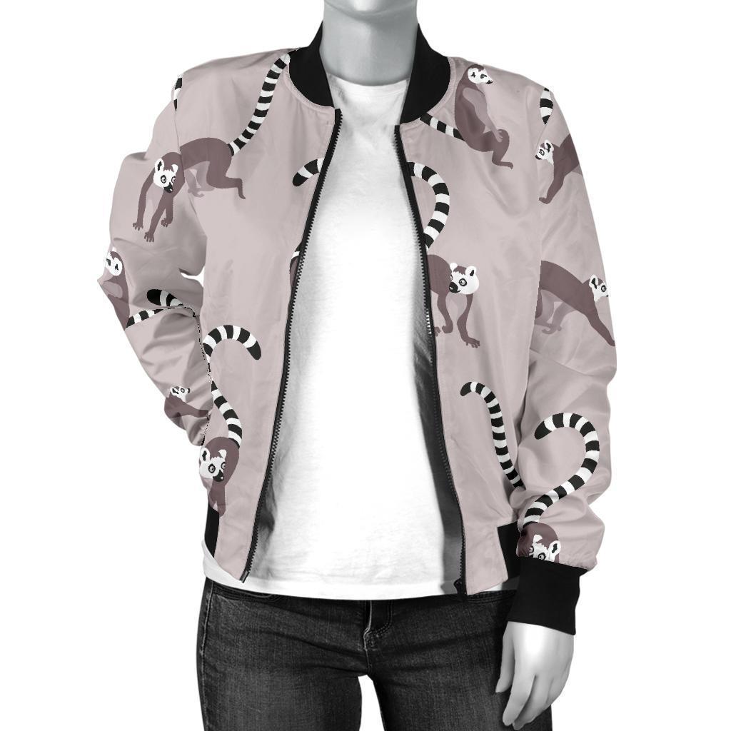 Lemur Pattern Print Women Casual Bomber Jacket-grizzshop