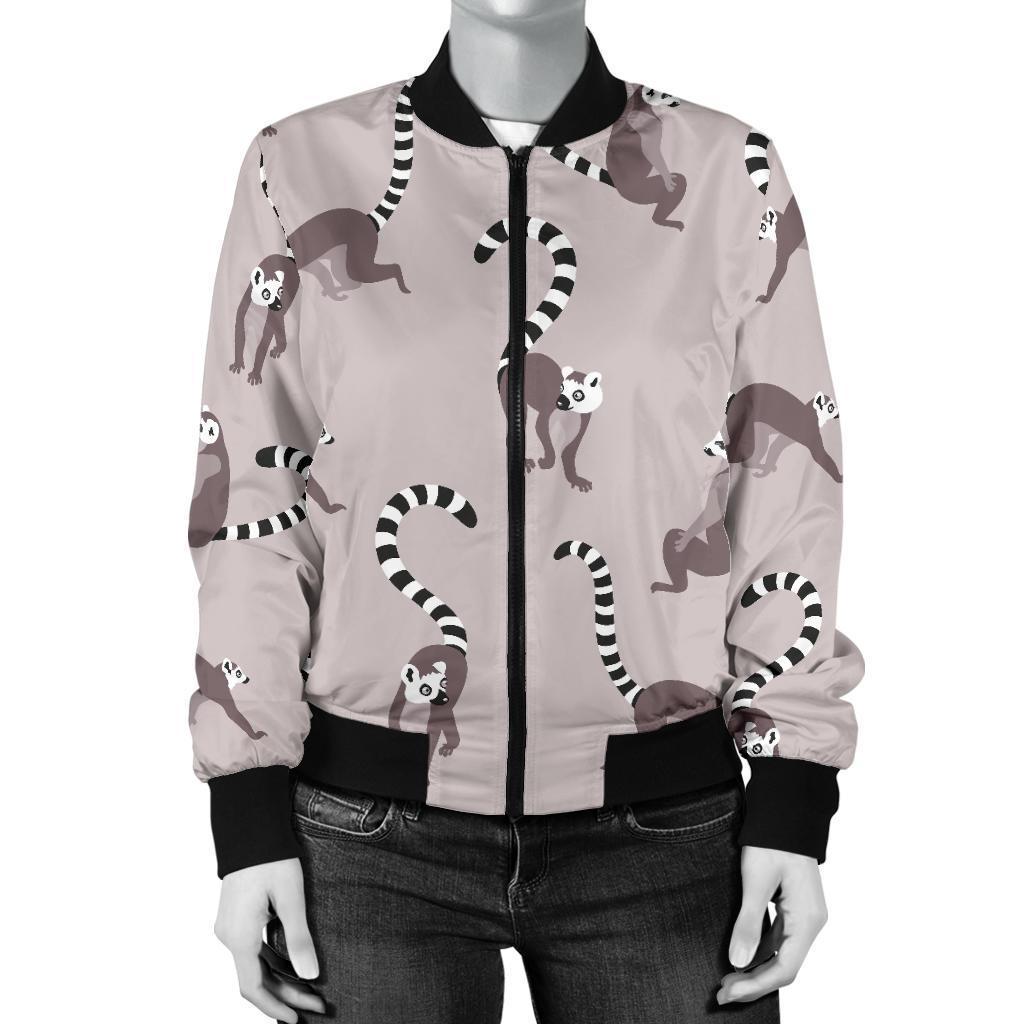 Lemur Pattern Print Women Casual Bomber Jacket-grizzshop