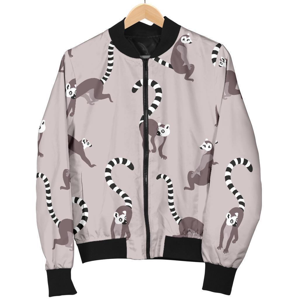 Lemur Pattern Print Women Casual Bomber Jacket-grizzshop