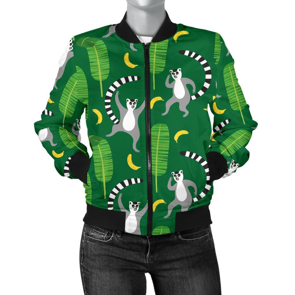 Lemur Print Pattern Women Casual Bomber Jacket-grizzshop