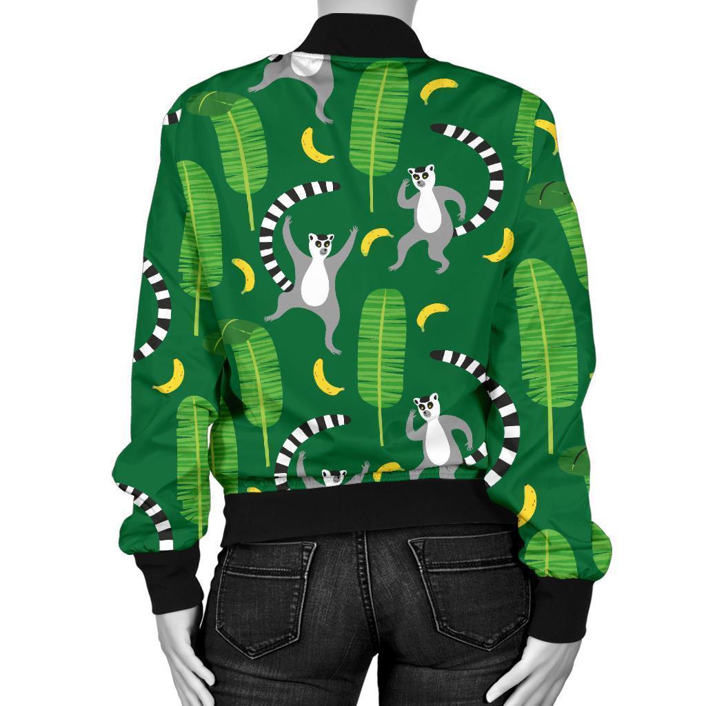 Lemur Print Pattern Women Casual Bomber Jacket-grizzshop