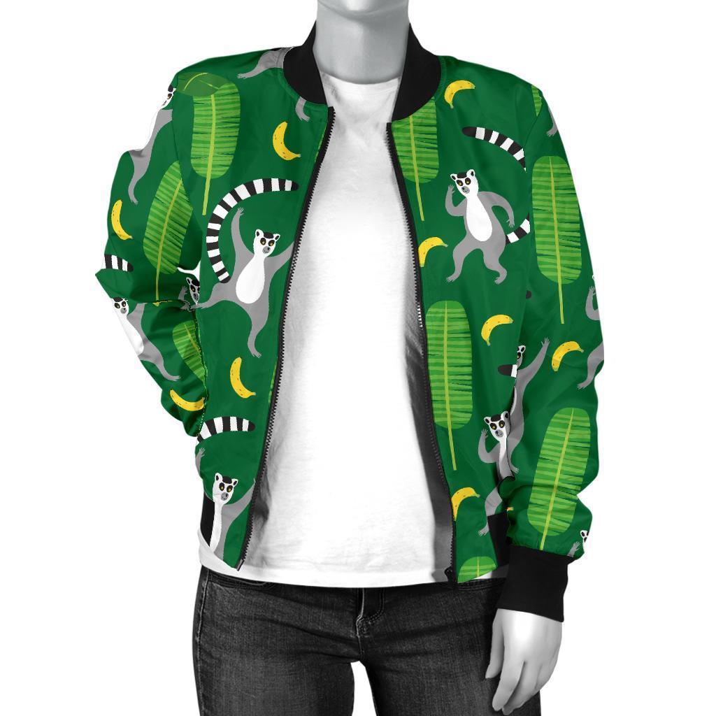 Lemur Print Pattern Women Casual Bomber Jacket-grizzshop