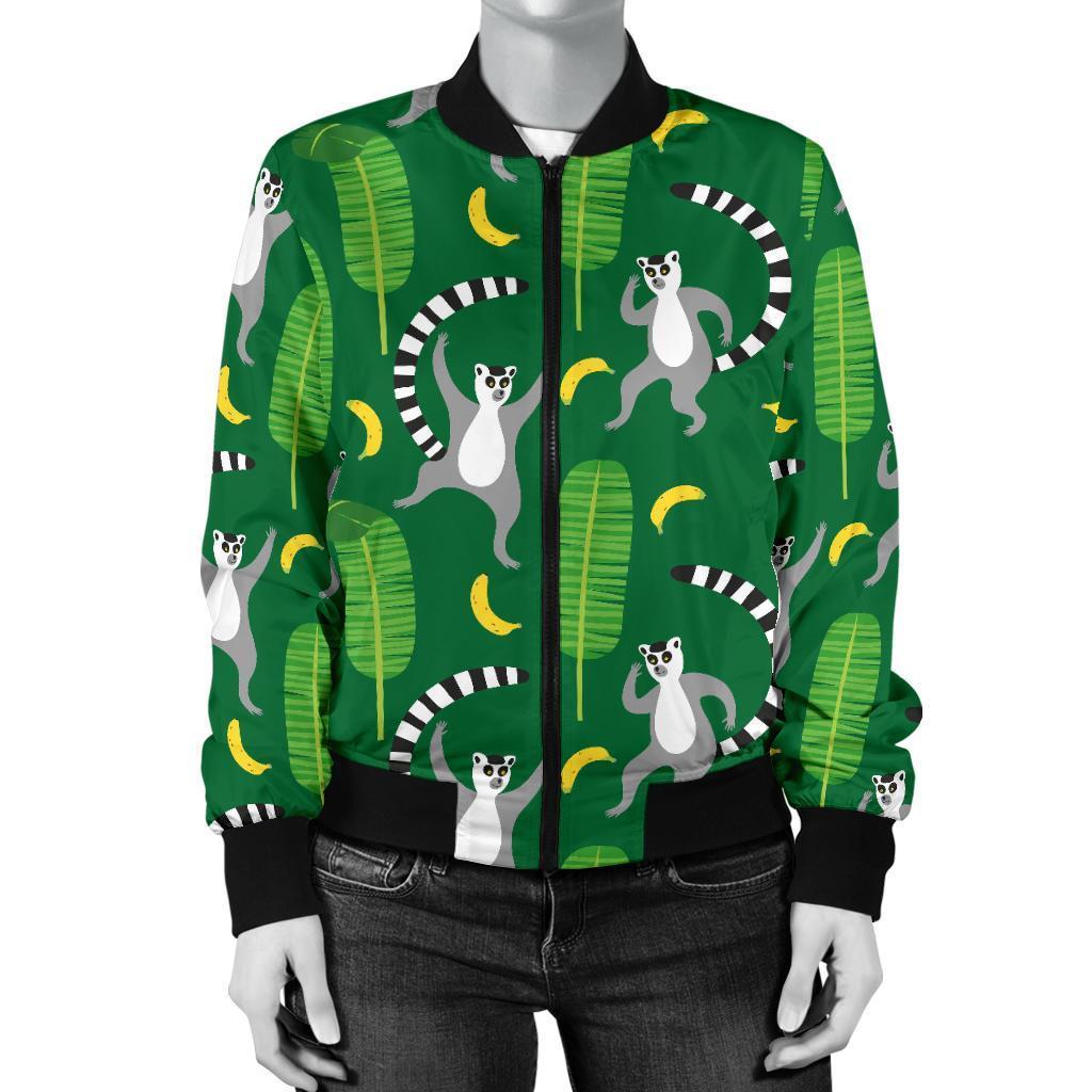Lemur Print Pattern Women Casual Bomber Jacket-grizzshop