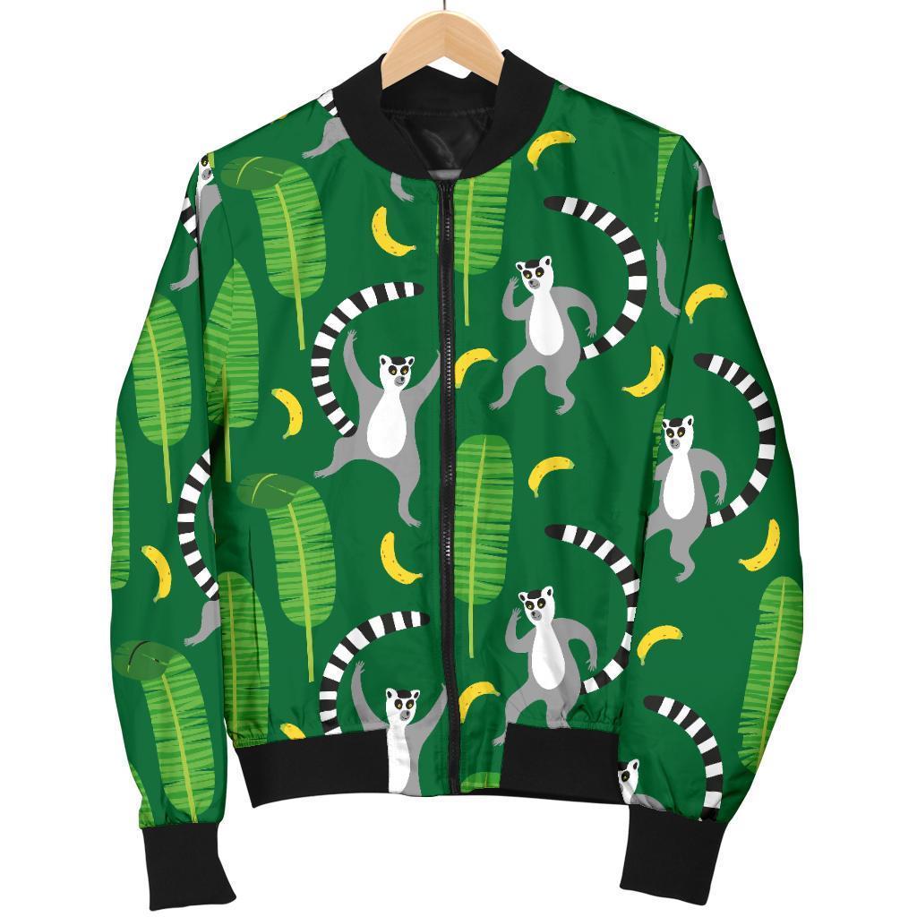 Lemur Print Pattern Women Casual Bomber Jacket-grizzshop
