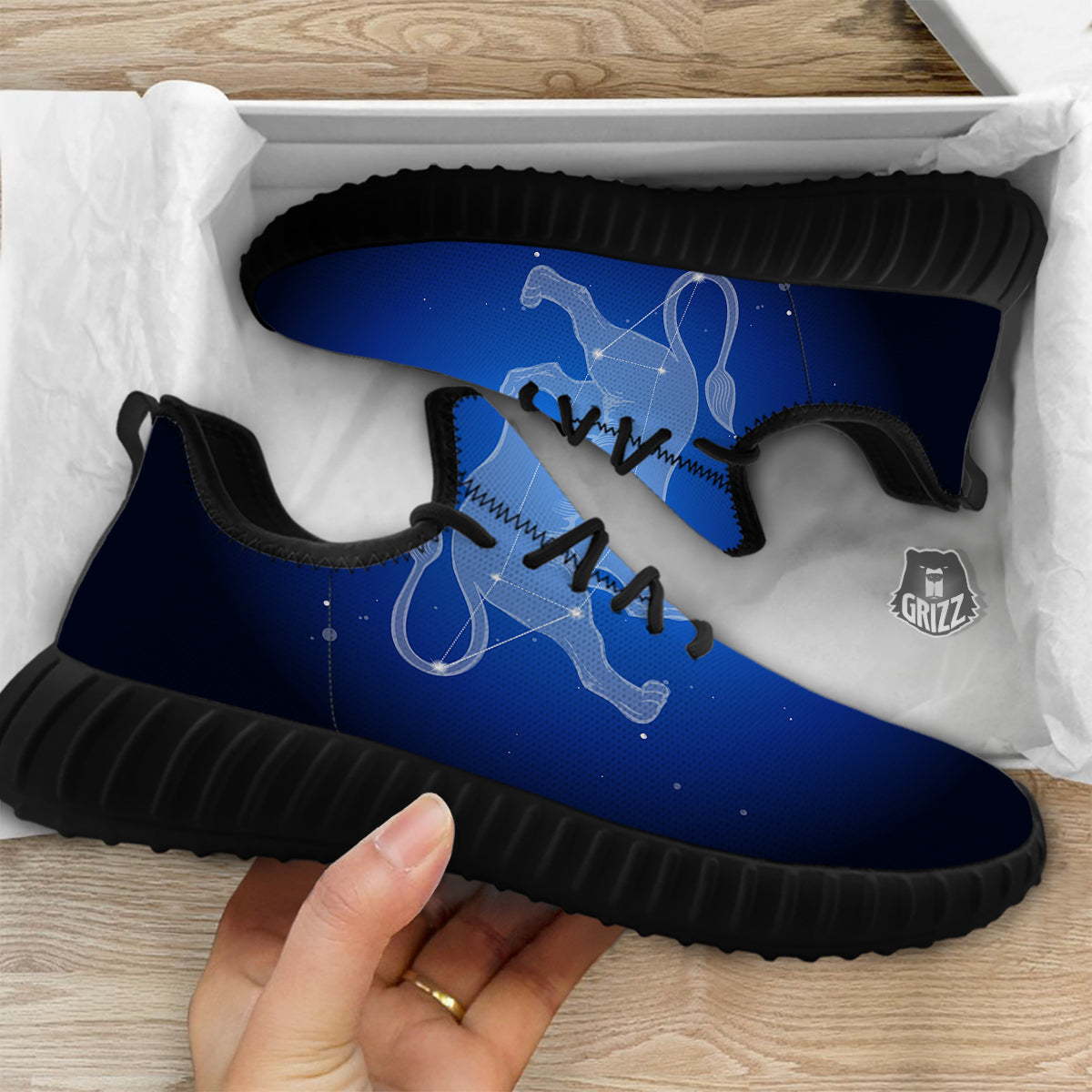 Leo Constellation Print Black Walking Shoes-grizzshop