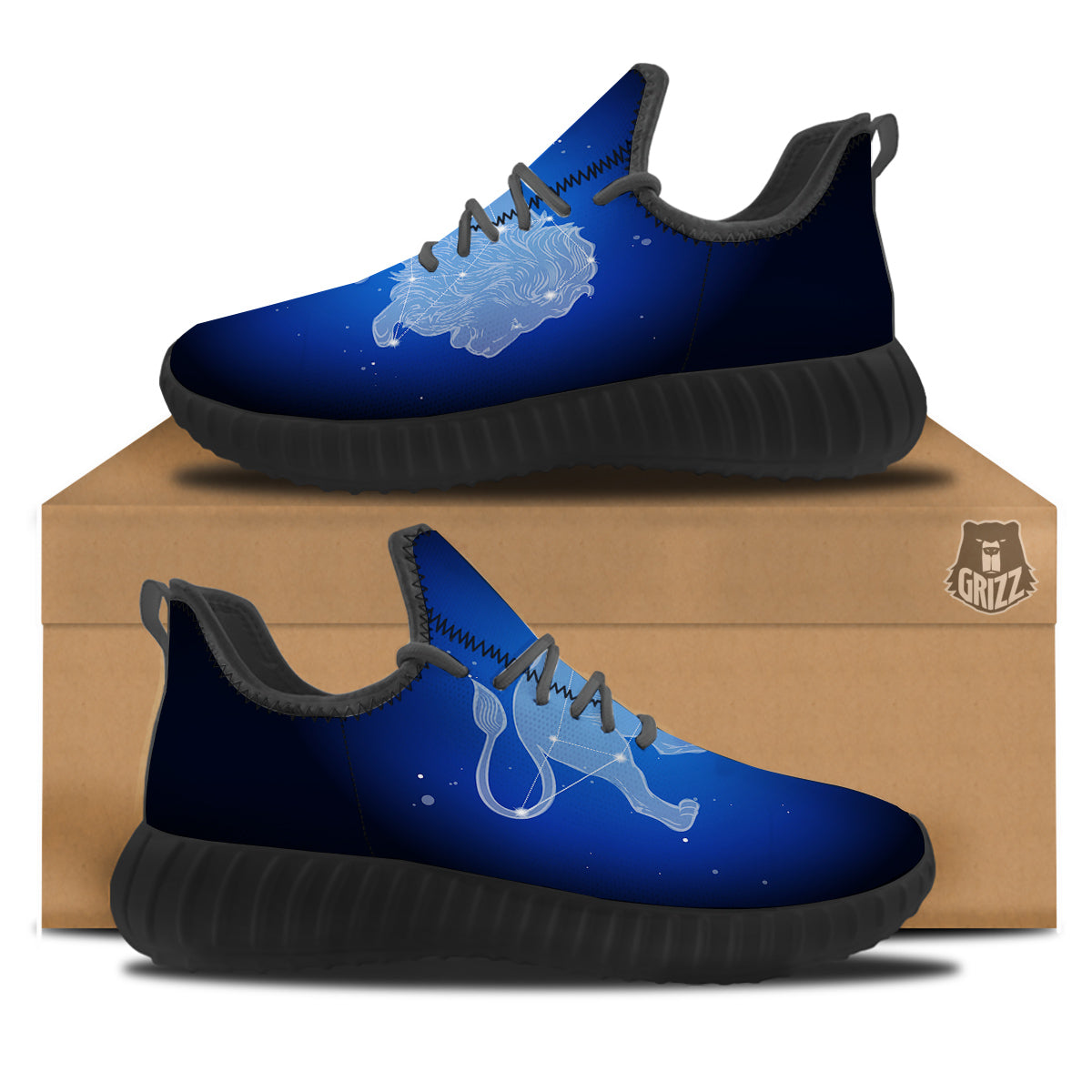 Leo Constellation Print Black Walking Shoes-grizzshop