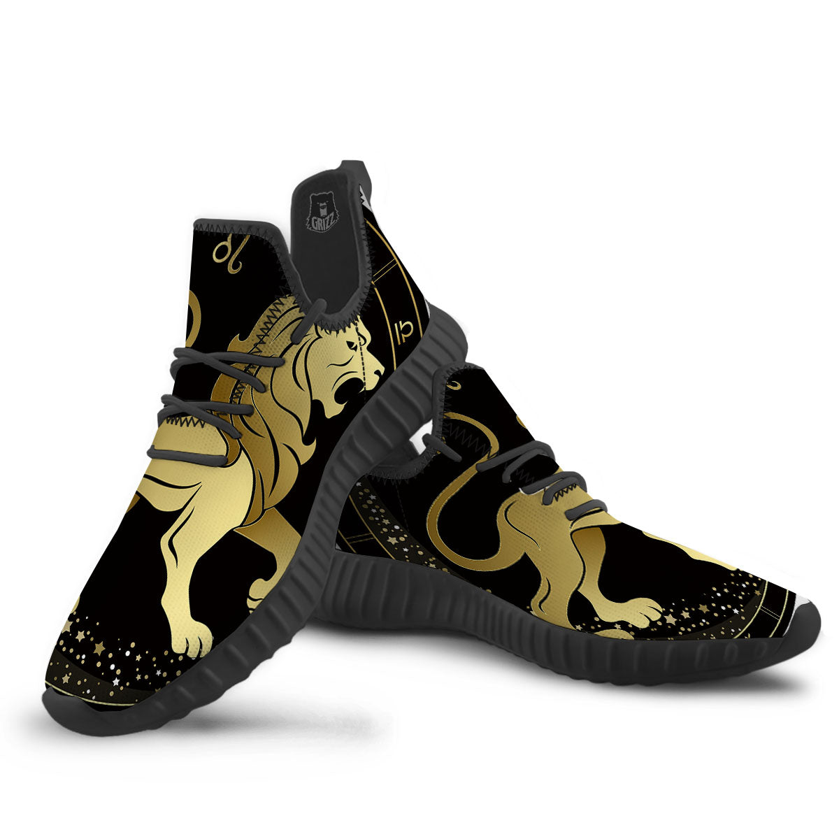 Leo Sign Black And Gold Print Black Walking Shoes-grizzshop