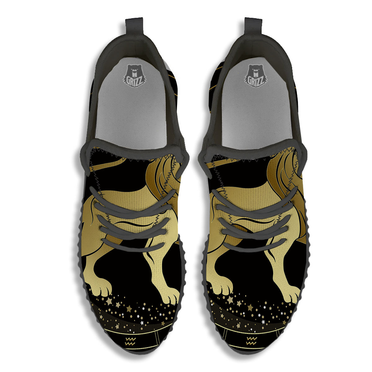 Leo Sign Black And Gold Print Black Walking Shoes-grizzshop