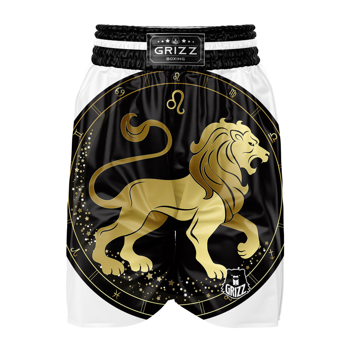 Leo Sign Black And Gold Print Boxing Shorts-grizzshop