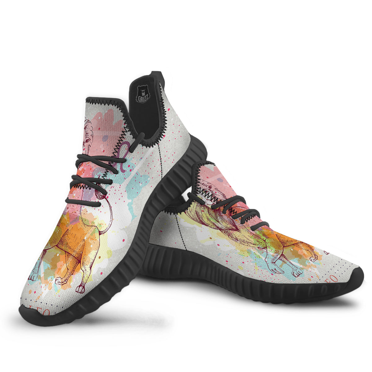 Leo Sign Colorful Print Black Walking Shoes-grizzshop