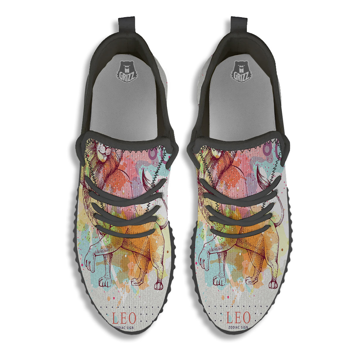 Leo Sign Colorful Print Black Walking Shoes-grizzshop