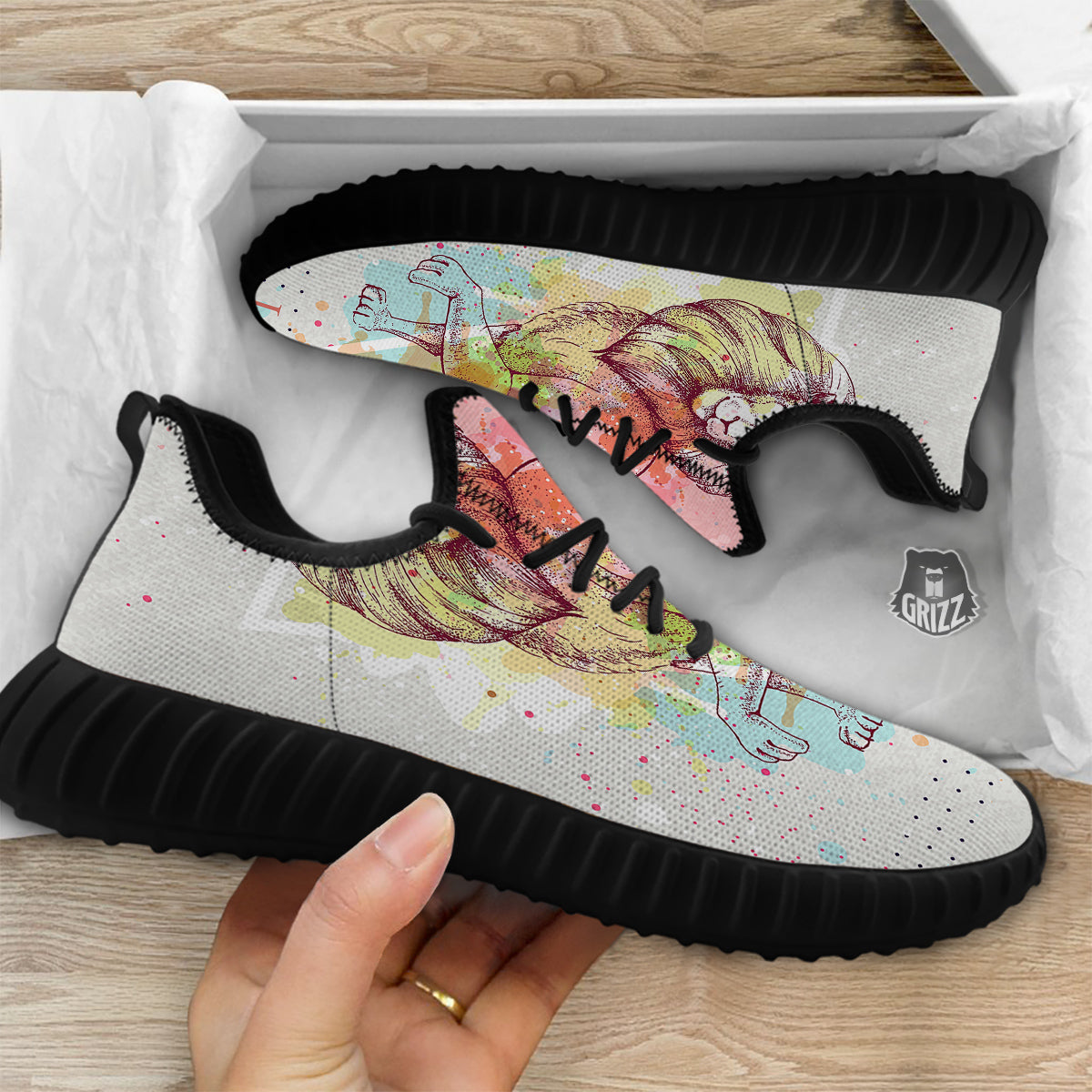 Leo Sign Colorful Print Black Walking Shoes-grizzshop