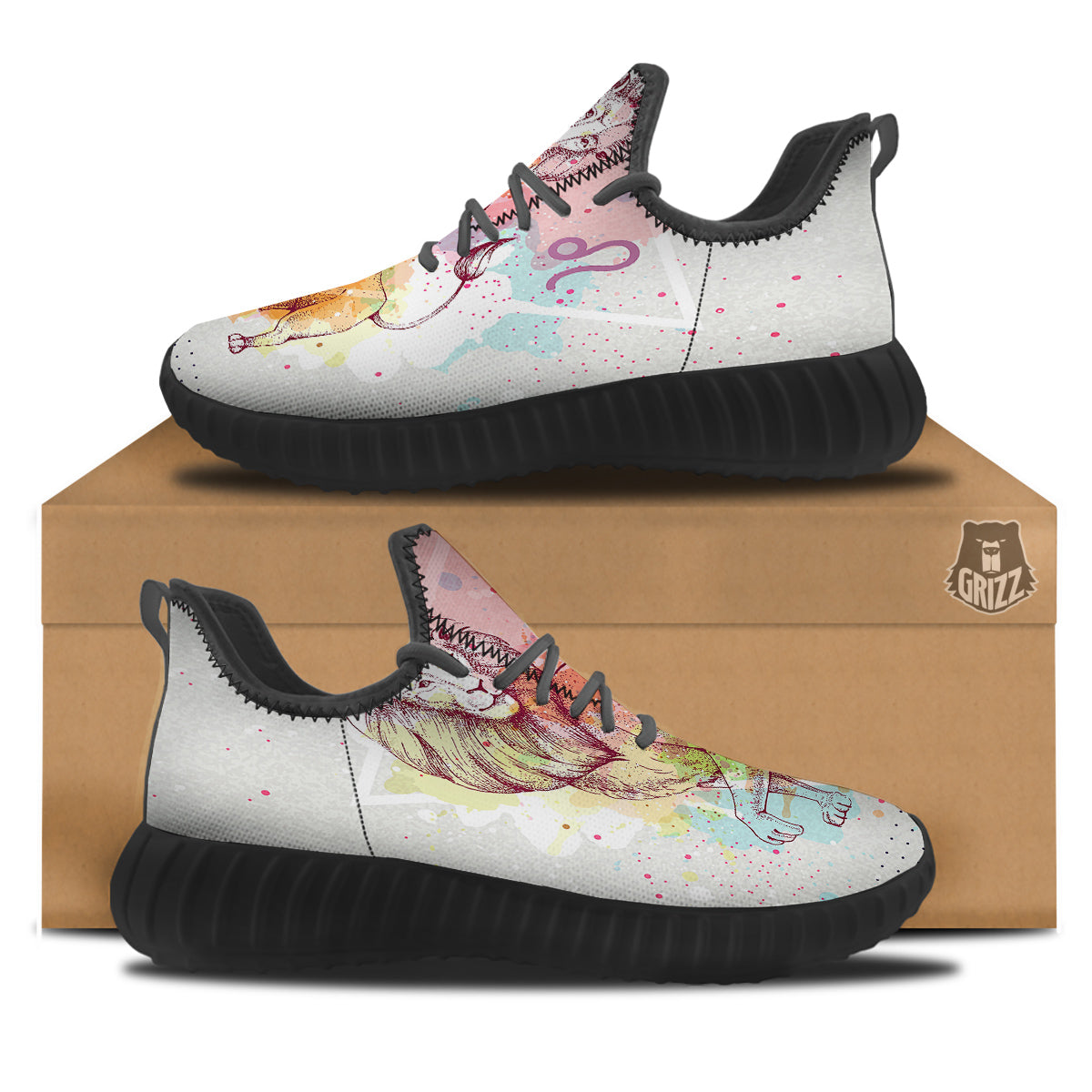 Leo Sign Colorful Print Black Walking Shoes-grizzshop