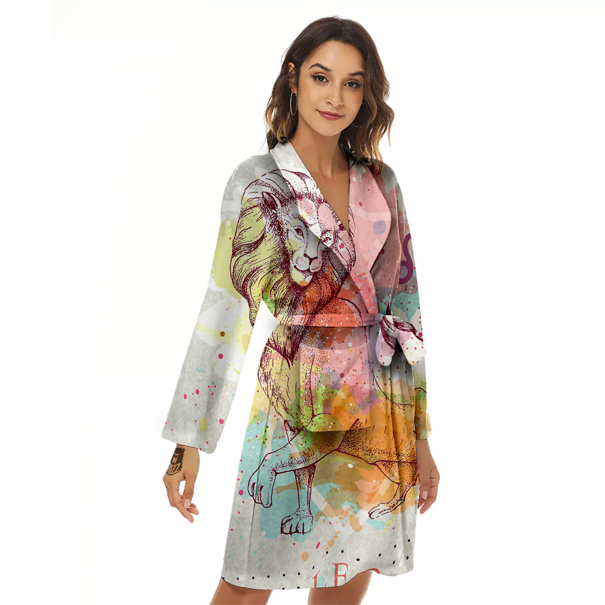Leo Sign Colorful Print Women's Robe-grizzshop