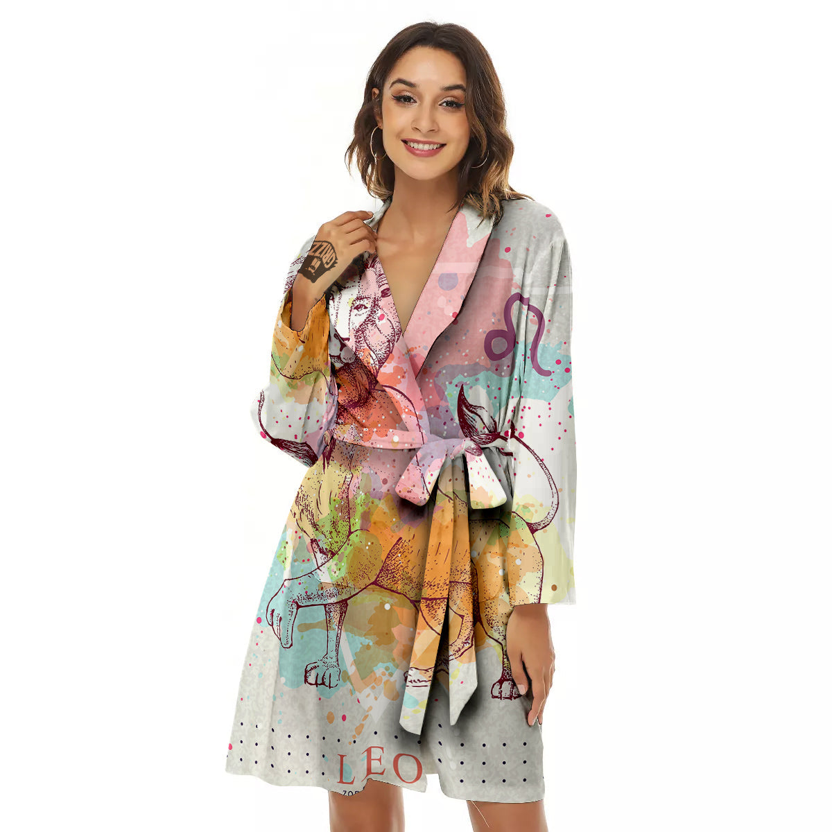 Leo Sign Colorful Print Women's Robe-grizzshop