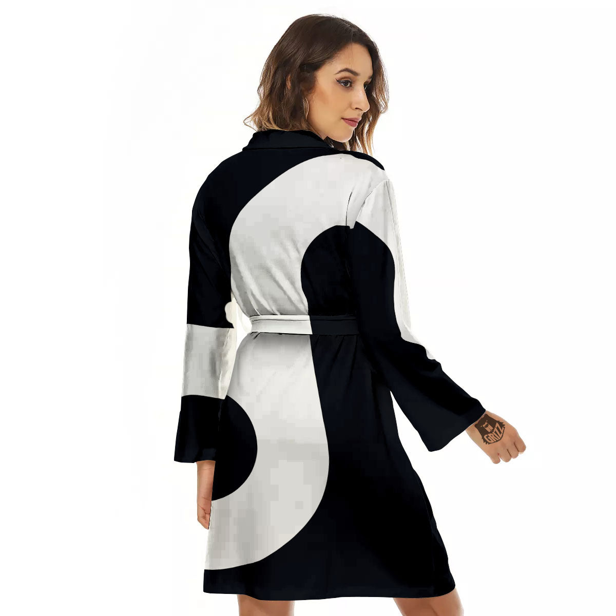 Leo Sign Zodiac White And Black Print Women's Robe-grizzshop