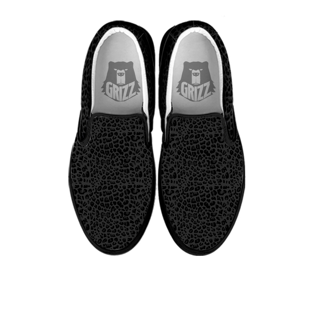 Leopard Black Print Black Slip On Shoes-grizzshop
