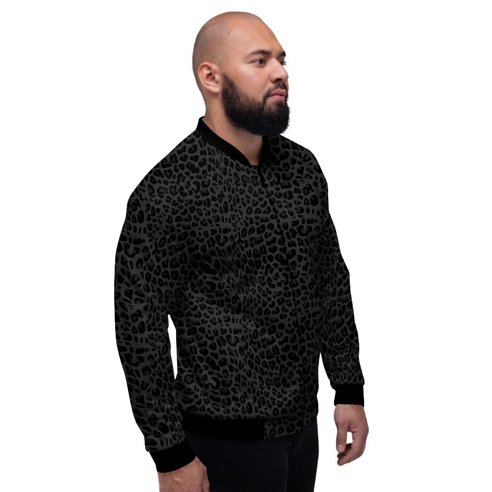 Leopard Black Print Men's Bomber Jacket-grizzshop