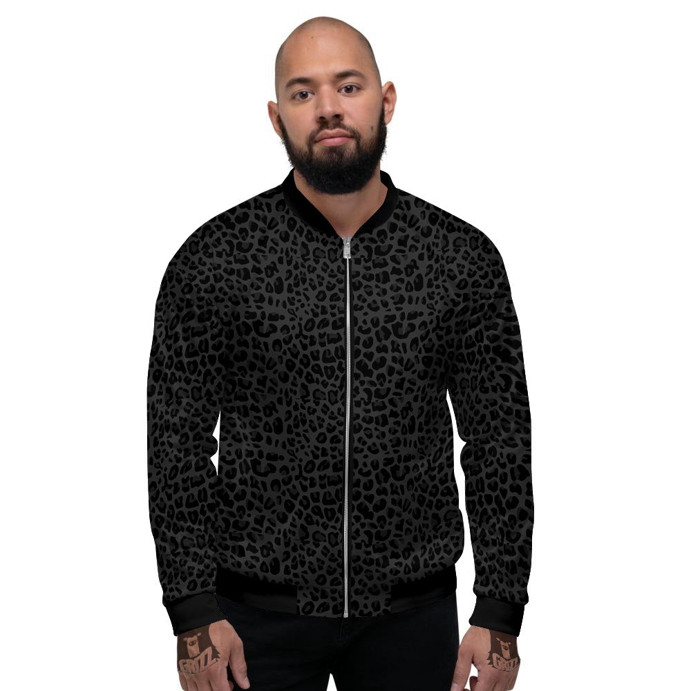 Leopard Black Print Men's Bomber Jacket-grizzshop