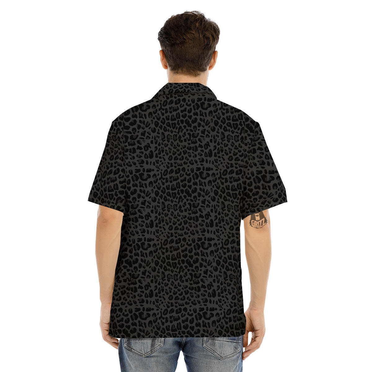 Leopard Black Print Men's Hawaiian Shirt-grizzshop
