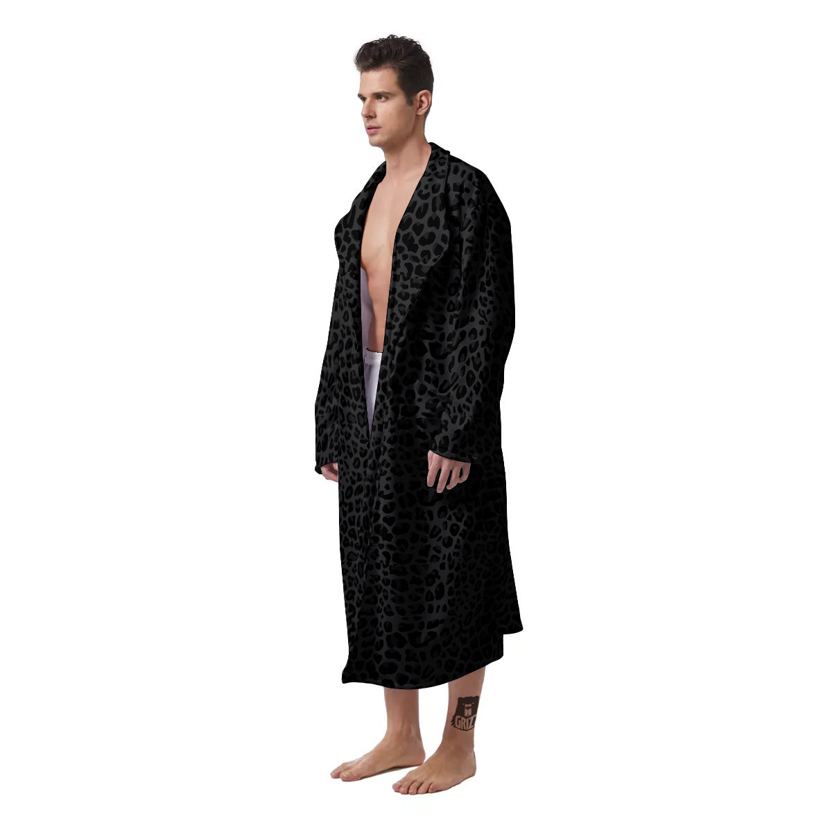 Leopard Black Print Men's Robe-grizzshop