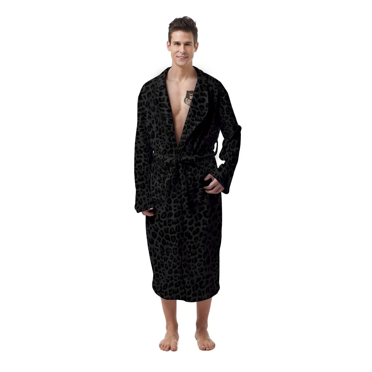 Leopard Black Print Men's Robe-grizzshop