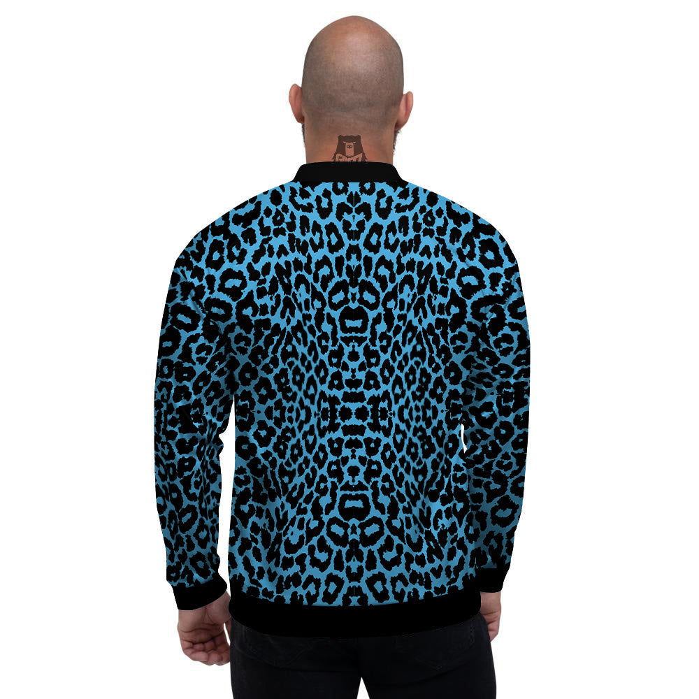 Leopard Blue Print Men's Bomber Jacket-grizzshop