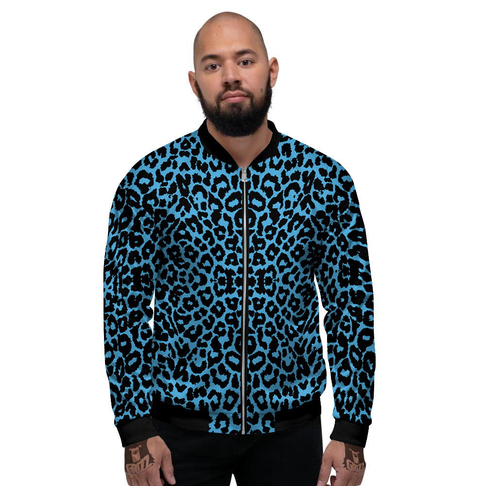Leopard Blue Print Men's Bomber Jacket-grizzshop