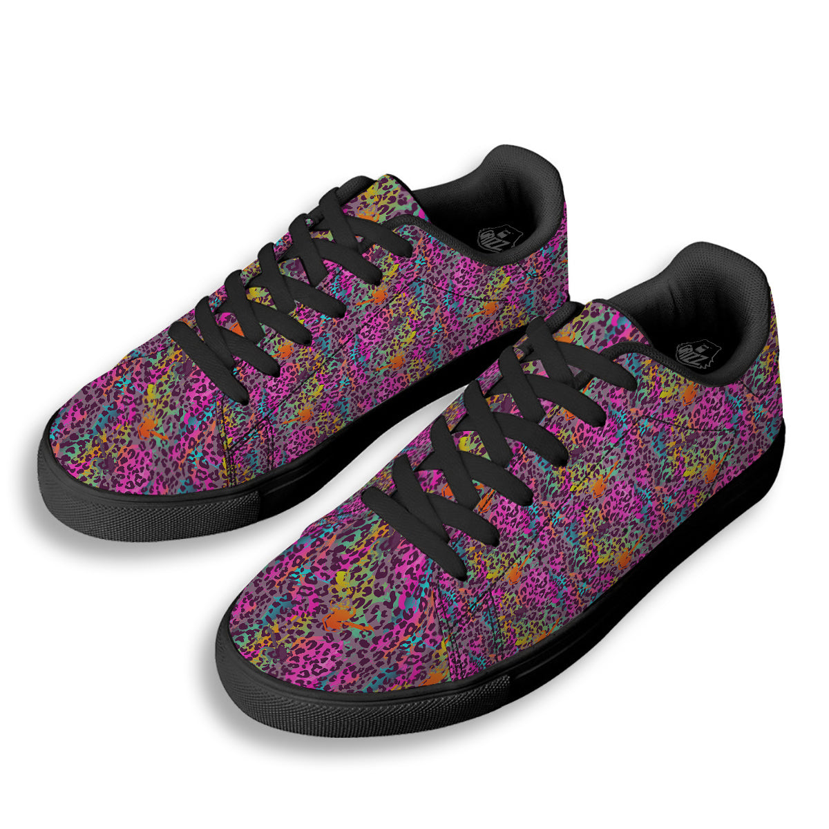 Leopard Colorful Print Black Low Top Sneakers-grizzshop