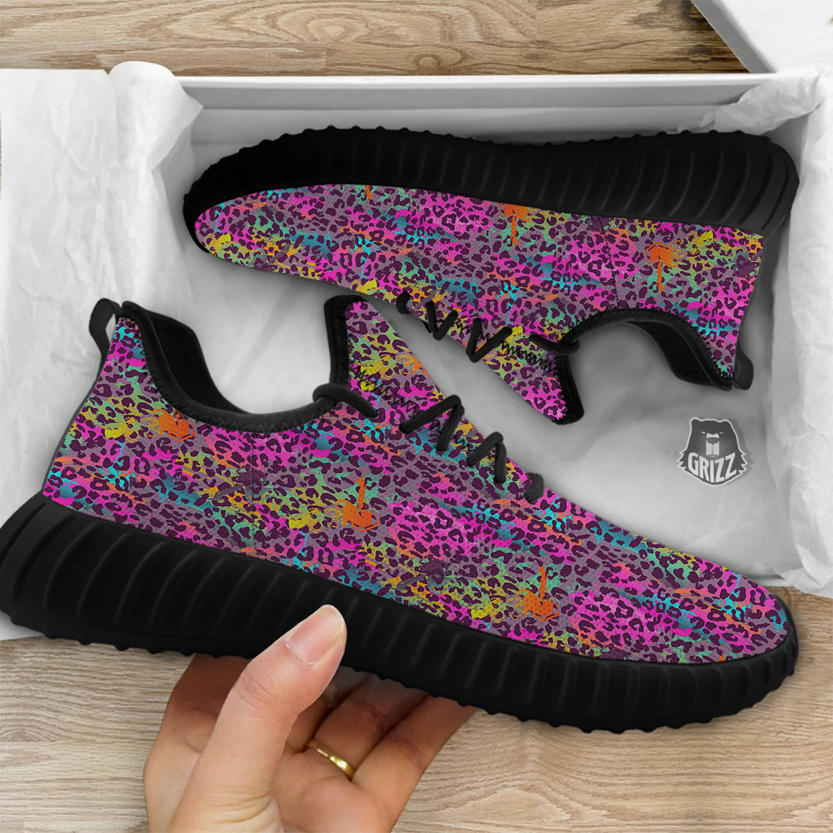 Leopard Colorful Print Black Walking Shoes-grizzshop