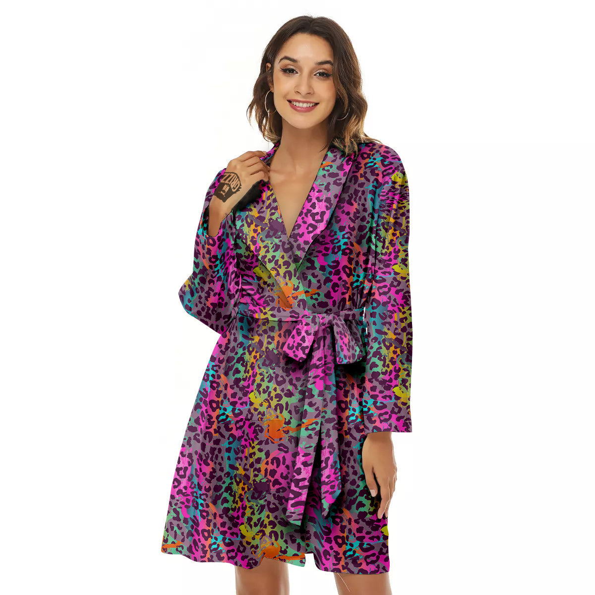Leopard Colorful Print Women's Robe-grizzshop