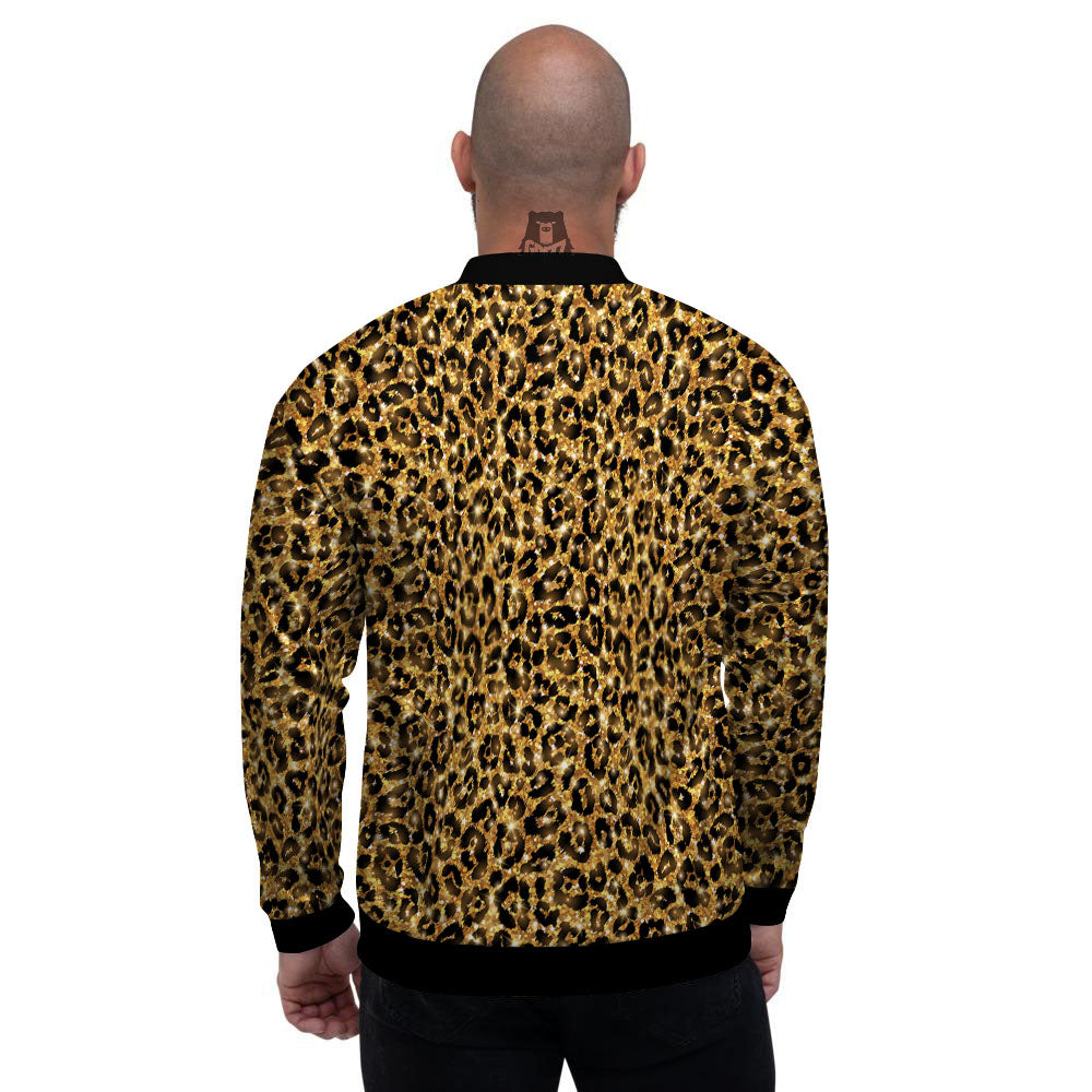 Leopard Glitter Gold Print Men's Bomber Jacket-grizzshop