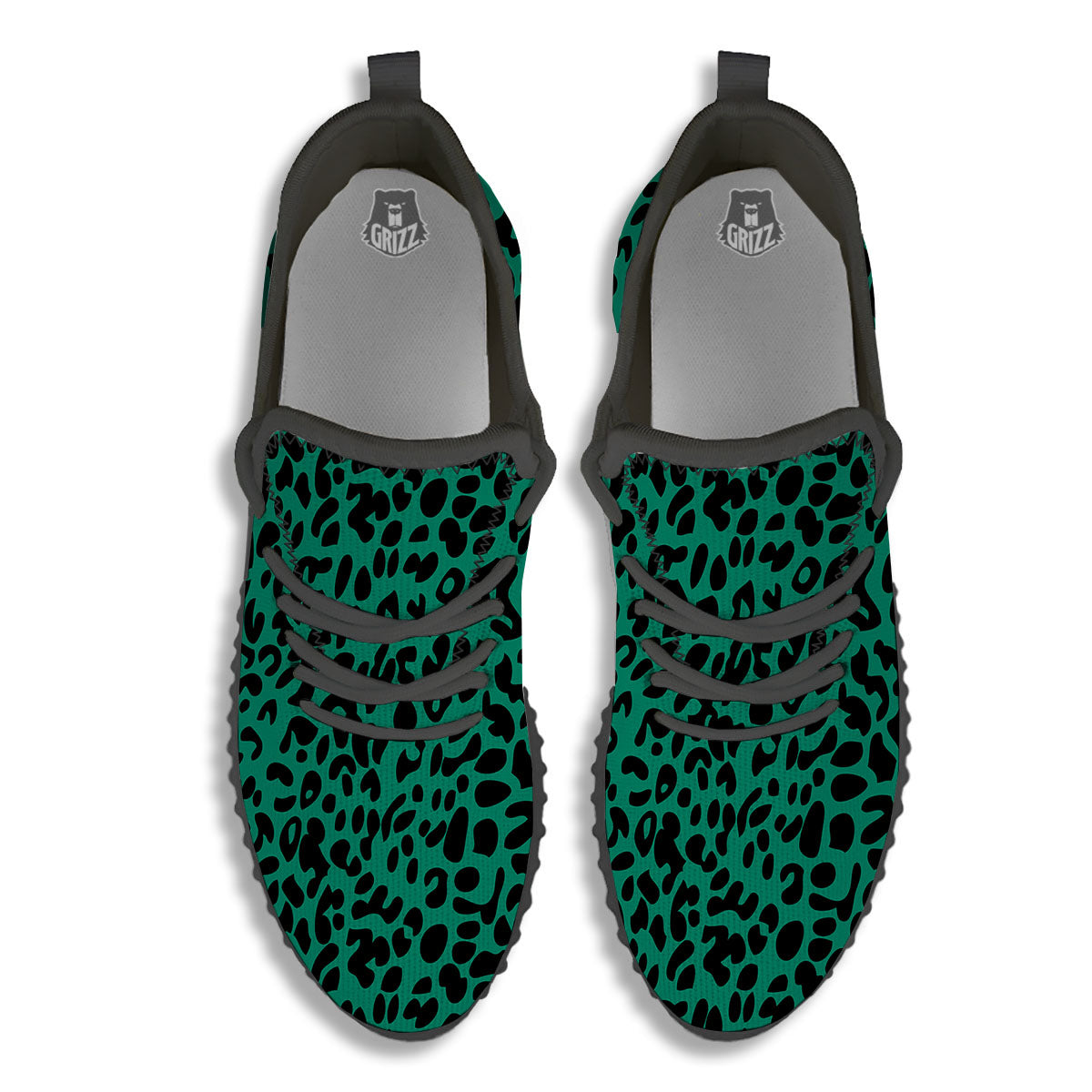 Leopard Green Print Black Walking Shoes-grizzshop