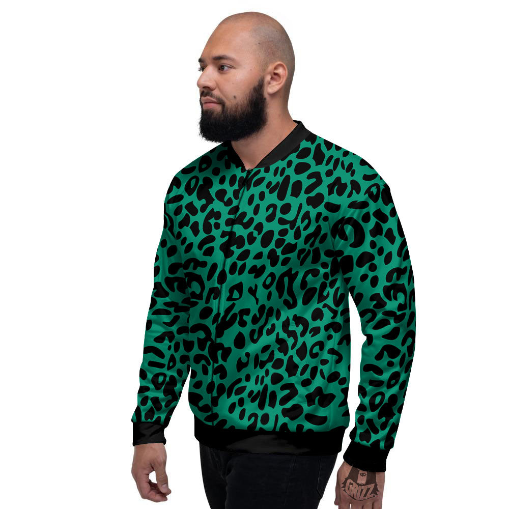 Leopard Green Print Men's Bomber Jacket-grizzshop