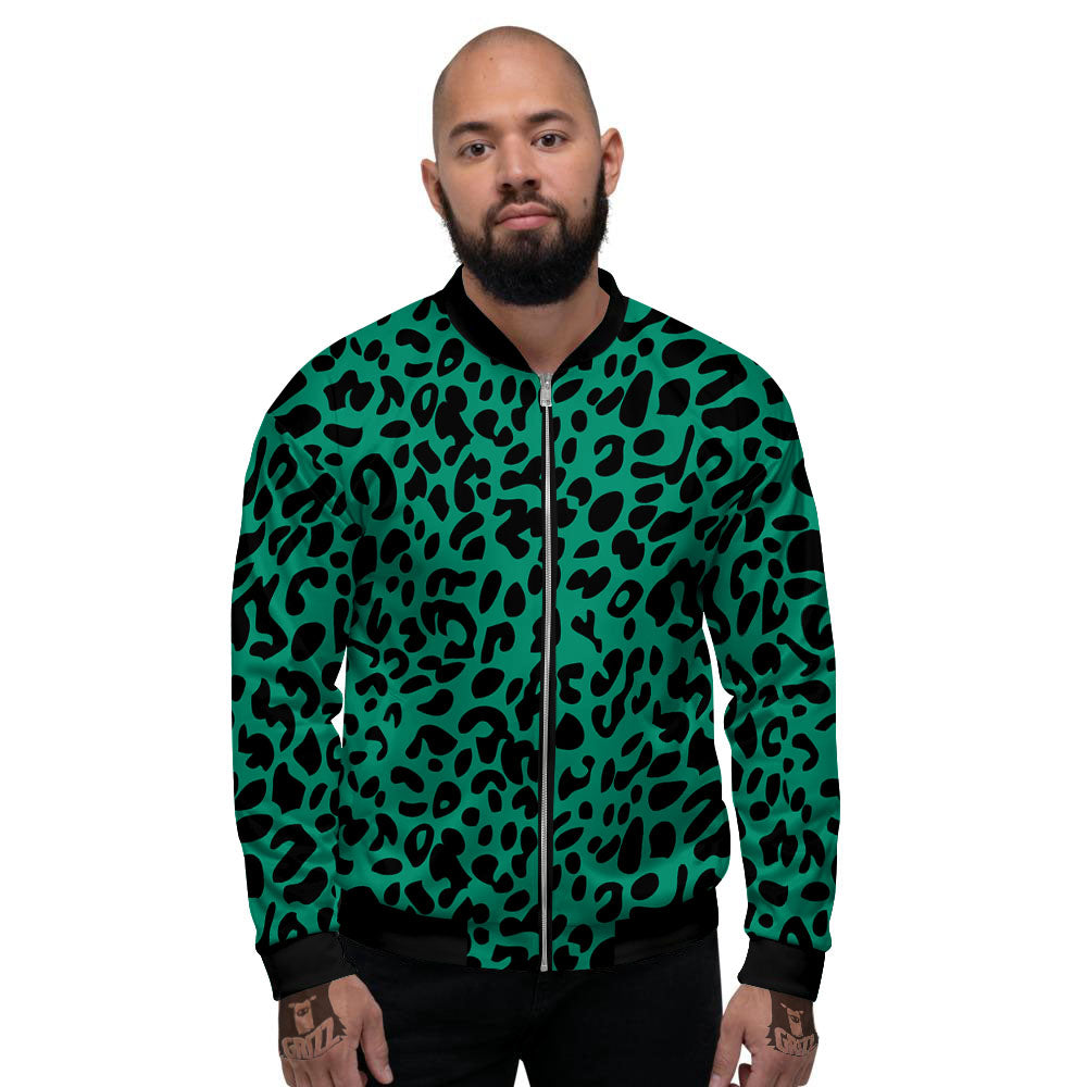Leopard Green Print Men's Bomber Jacket-grizzshop