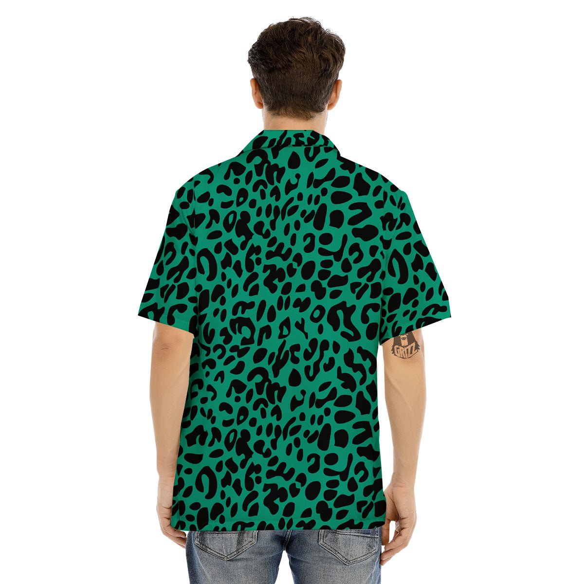 Leopard Green Print Men's Hawaiian Shirt-grizzshop